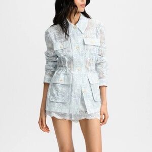 NWT Veronica Beard Kiki Eyelet Jacket Embroidered Blue White Spring Size 8